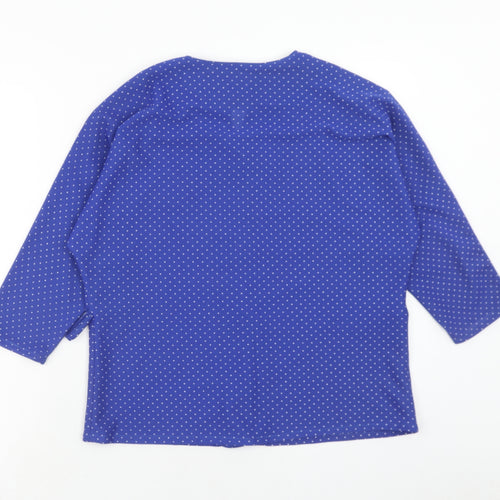 Preworn Womens Blue Polka Dot Polyester Basic Button-Up Size 12 Round Neck