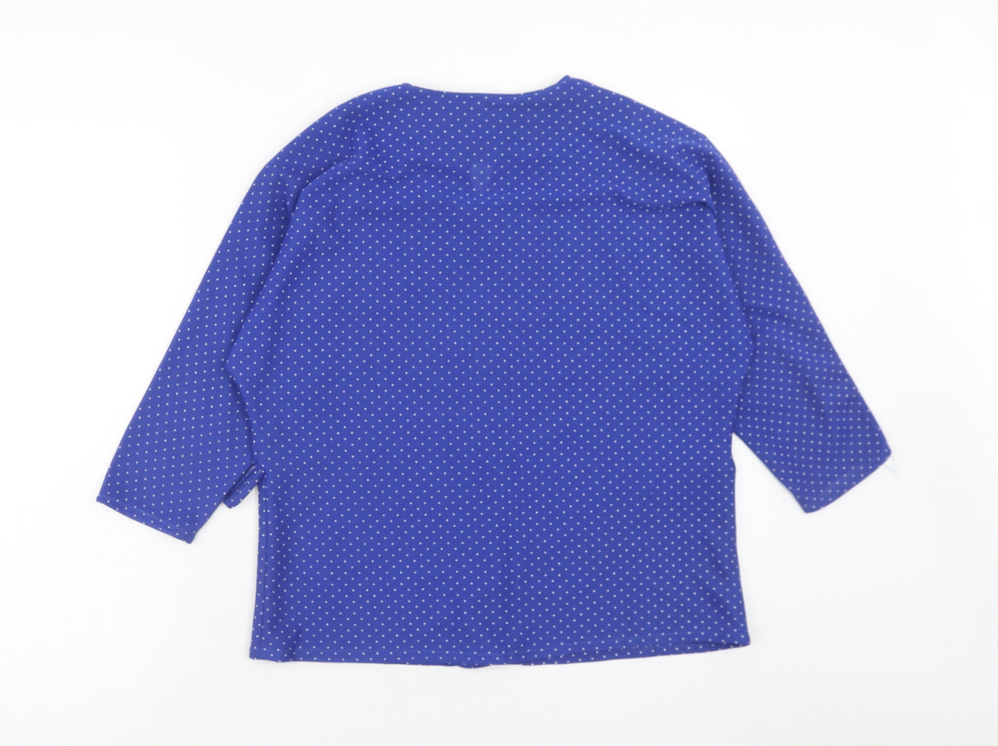 Preworn Womens Blue Polka Dot Polyester Basic Button-Up Size 12 Round Neck