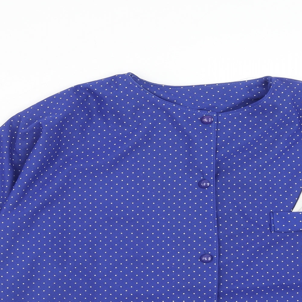 Preworn Womens Blue Polka Dot Polyester Basic Button-Up Size 12 Round Neck