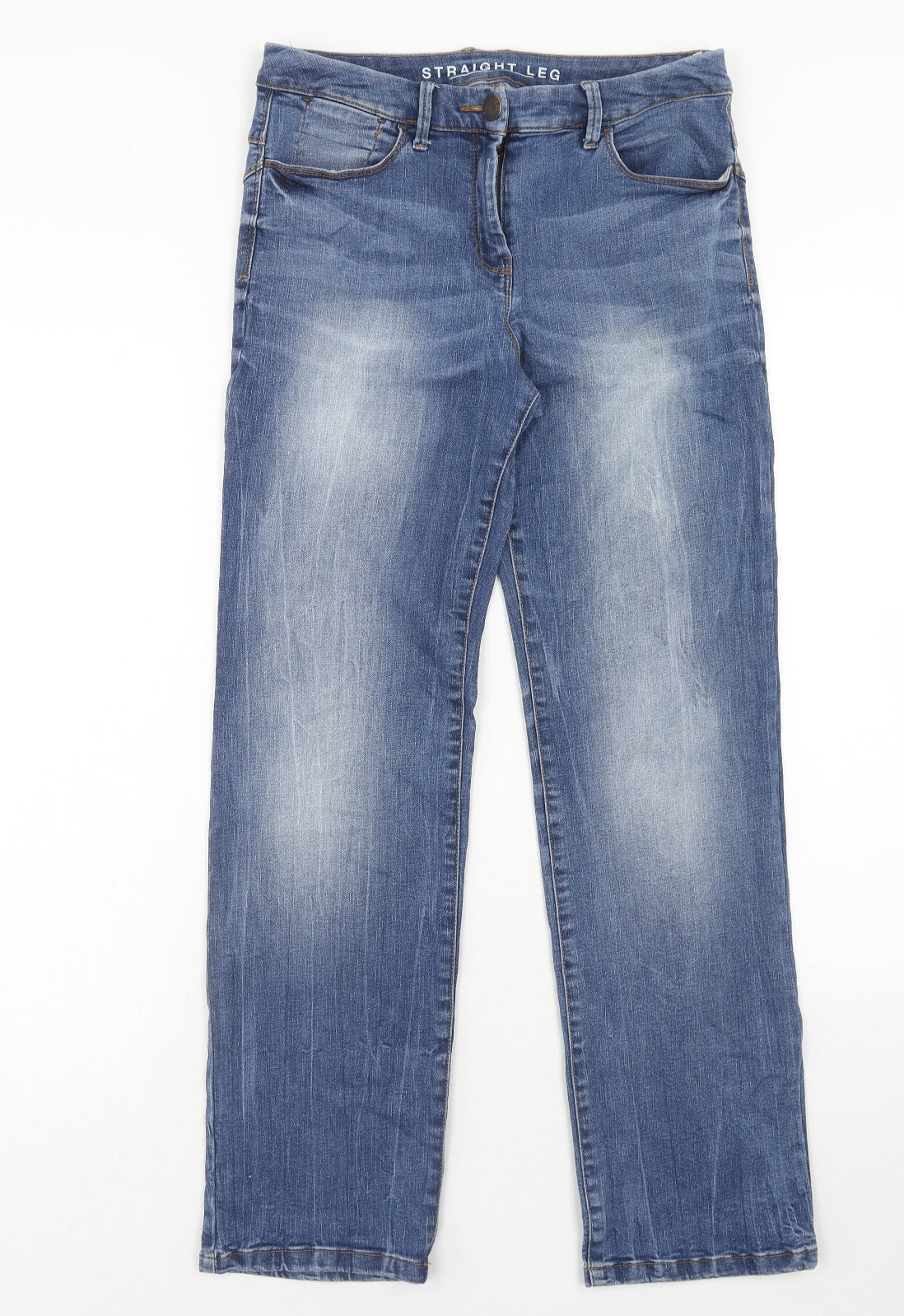Marks and Spencer Womens Blue Cotton Straight Jeans Size 12 Regular Zip