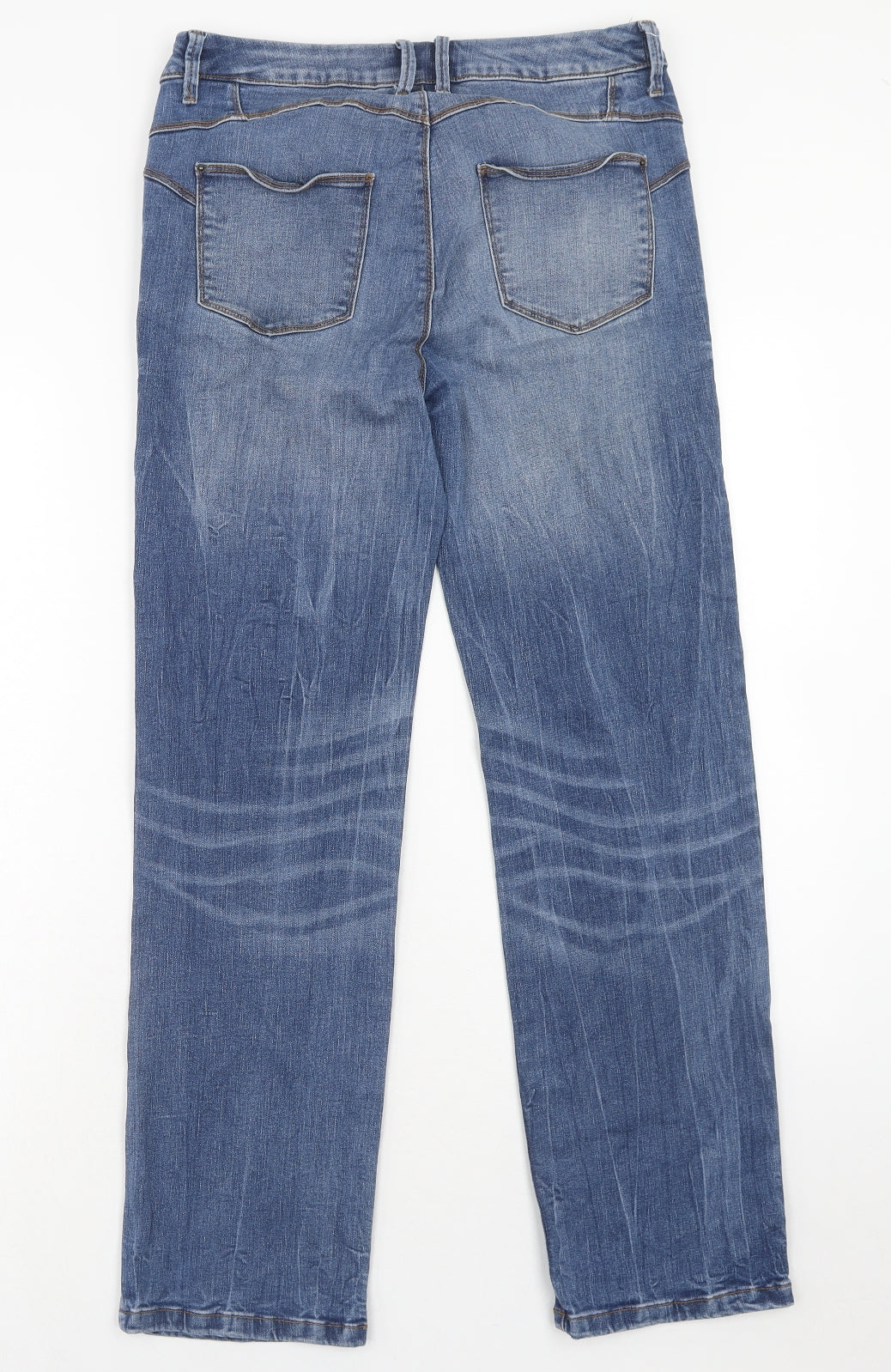 Marks and Spencer Womens Blue Cotton Straight Jeans Size 12 Regular Zip