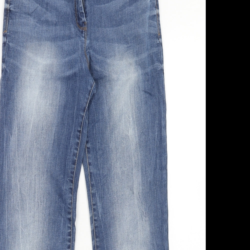 Marks and Spencer Womens Blue Cotton Straight Jeans Size 12 Regular Zip