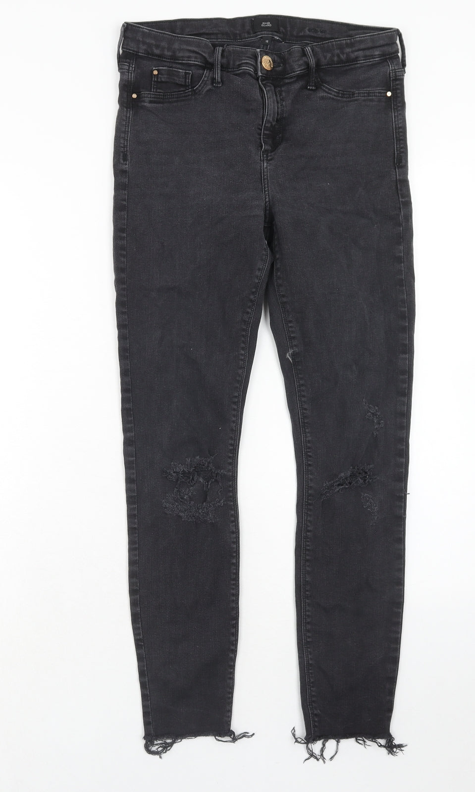River Island Womens Black Cotton Skinny Jeans Size 12 Regular Zip