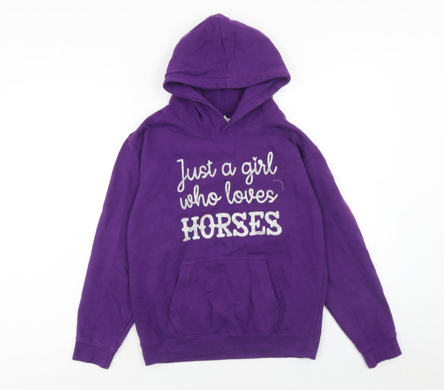 Awdis Girls Purple Cotton Pullover Hoodie Size 12-13 Years Pullover - Just a Girl who Loves Horses