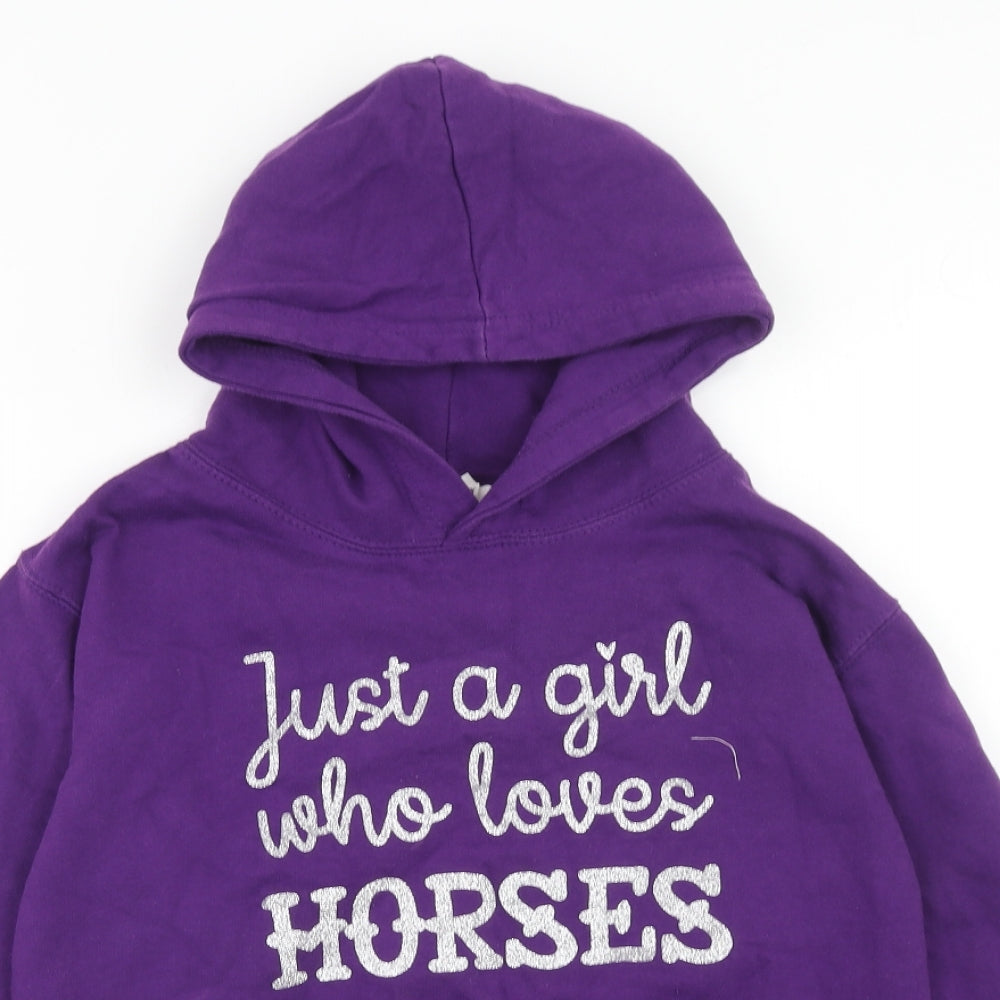 Awdis Girls Purple Cotton Pullover Hoodie Size 12-13 Years Pullover - Just a Girl who Loves Horses