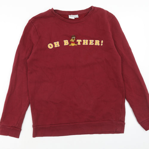 Primark Womens Red Cotton Pullover Sweatshirt Size M Pullover - Oh Bother!, Size 12-14