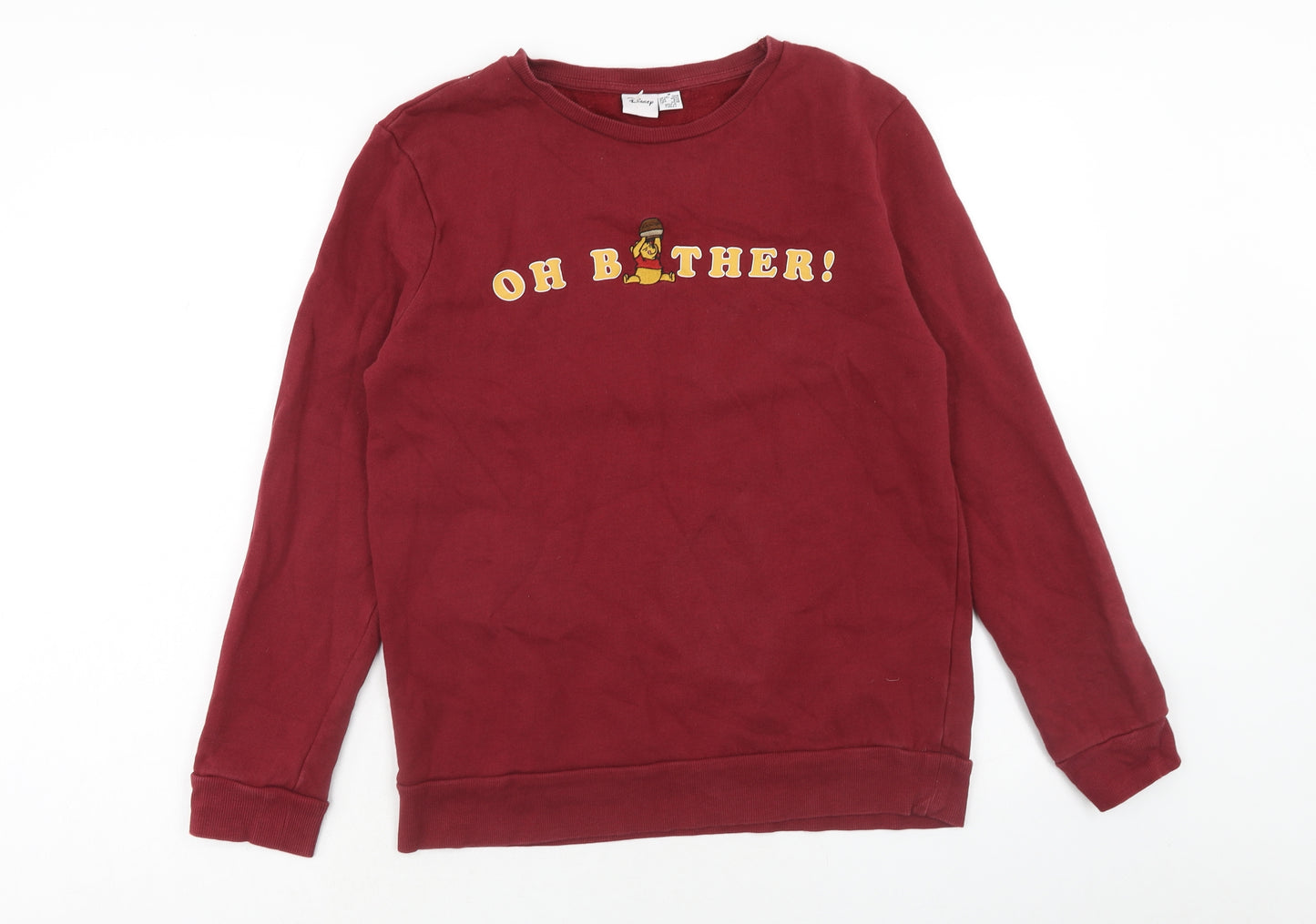 Primark Womens Red Cotton Pullover Sweatshirt Size M Pullover - Oh Bother!, Size 12-14