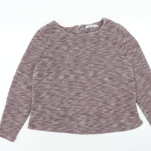 Alice Collins Womens Purple Round Neck Geometric Polyester Pullover Jumper Size 14
