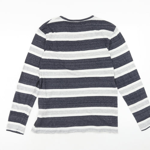 EDC Mens Blue Striped Cotton T-Shirt Size M Round Neck