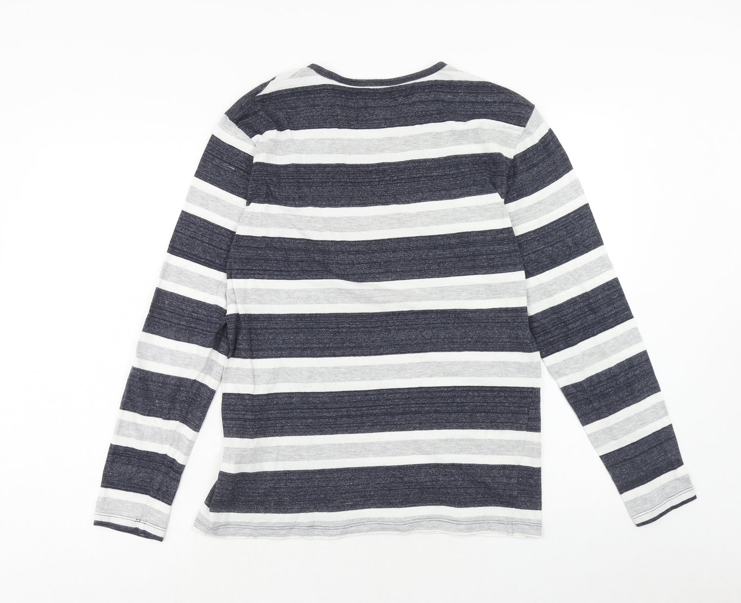 EDC Mens Blue Striped Cotton T-Shirt Size M Round Neck