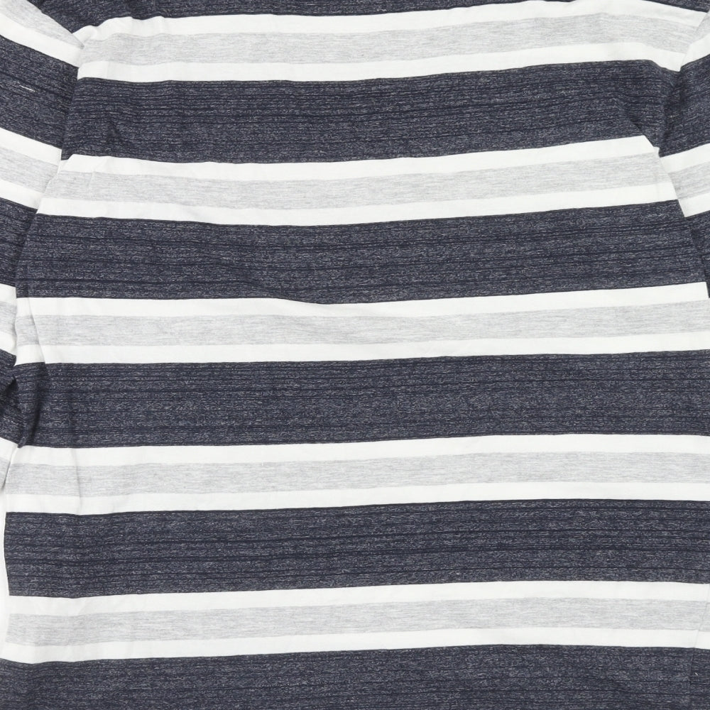 EDC Mens Blue Striped Cotton T-Shirt Size M Round Neck