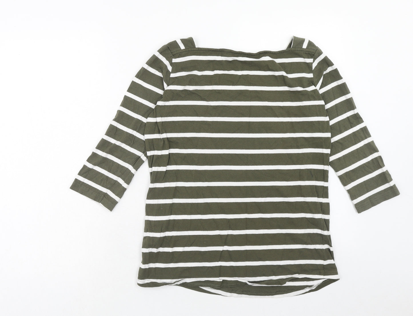 Regatta Womens Green Striped Cotton Basic T-Shirt Size 14 Square Neck