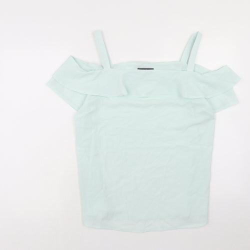 Studio Womens Green Polyester Basic Blouse Size 16 Square Neck