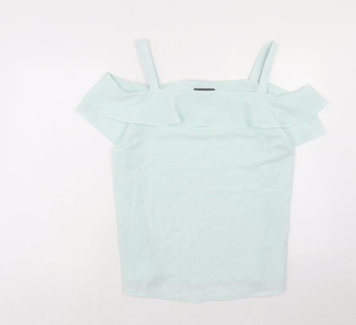 Studio Womens Green Polyester Basic Blouse Size 16 Square Neck