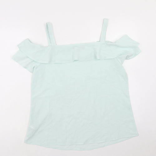 Studio Womens Green Polyester Basic Blouse Size 16 Square Neck