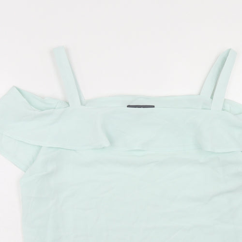Studio Womens Green Polyester Basic Blouse Size 16 Square Neck