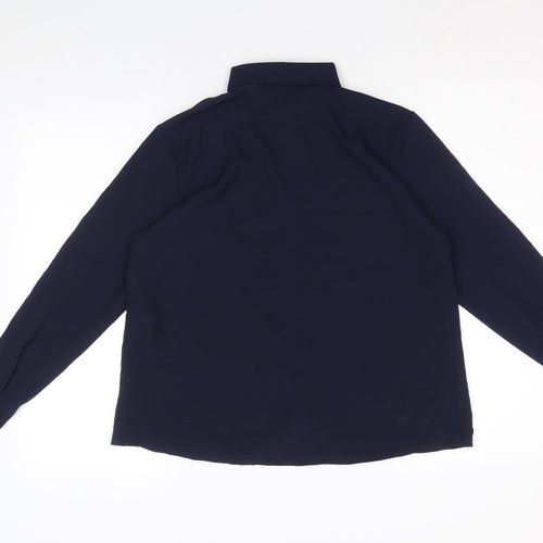 Boohoo Womens Blue Polyester Basic Button-Up Size L Collared