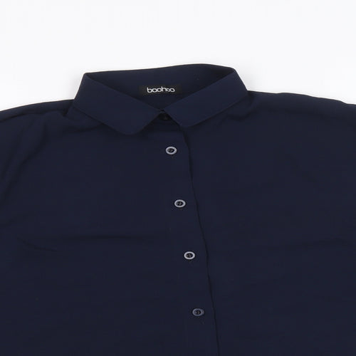 Boohoo Womens Blue Polyester Basic Button-Up Size L Collared