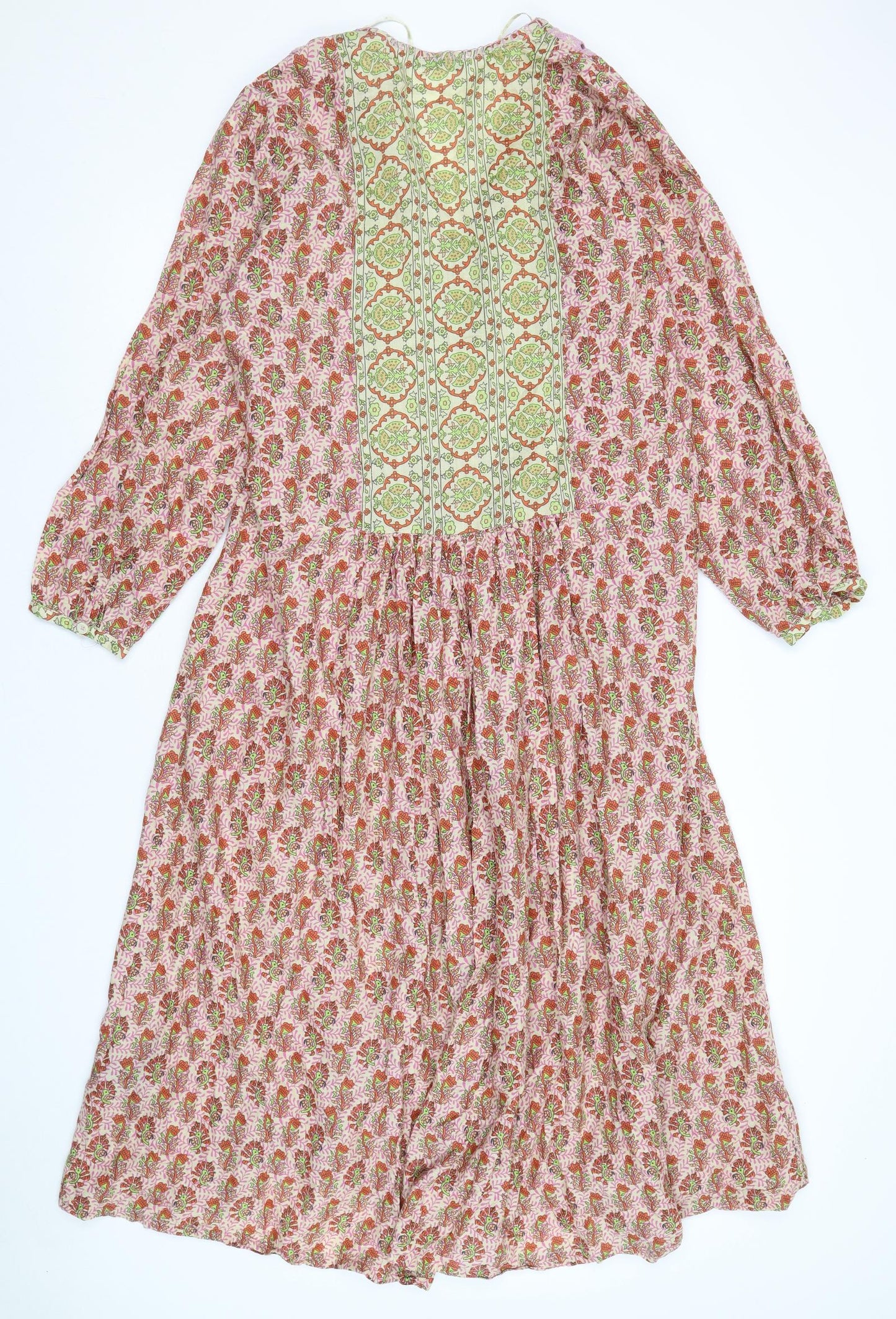 Zara Womens Multicoloured Geometric 100% Cotton Trapeze & Swing Size S V-Neck Button
