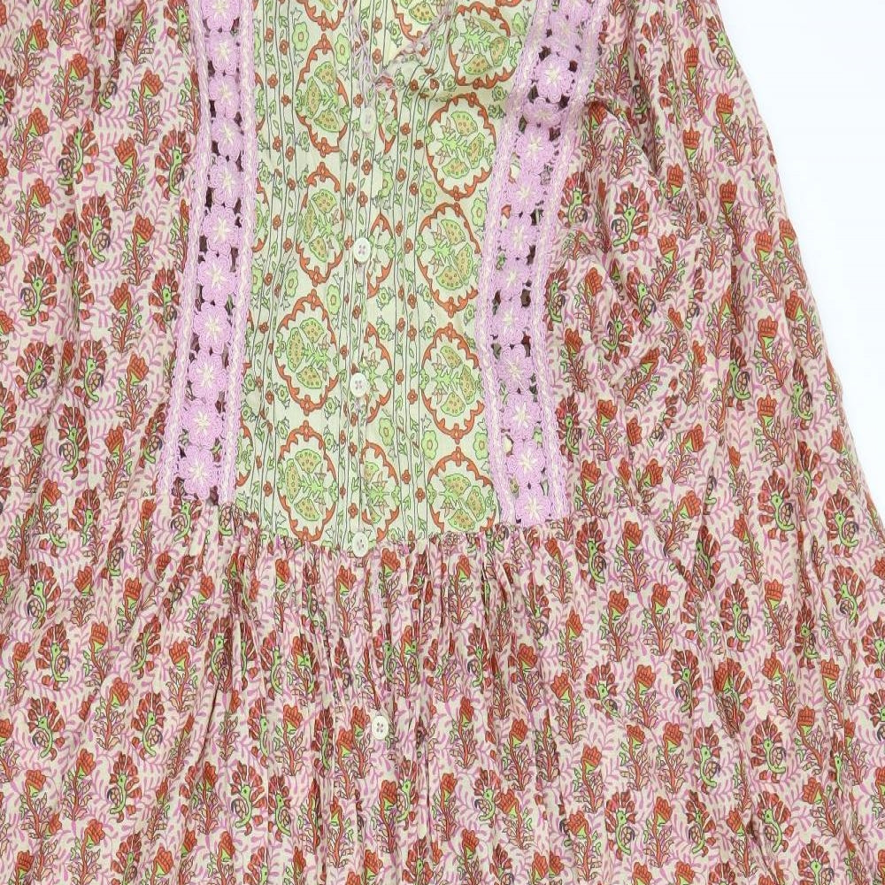 Zara Womens Multicoloured Geometric 100% Cotton Trapeze & Swing Size S V-Neck Button