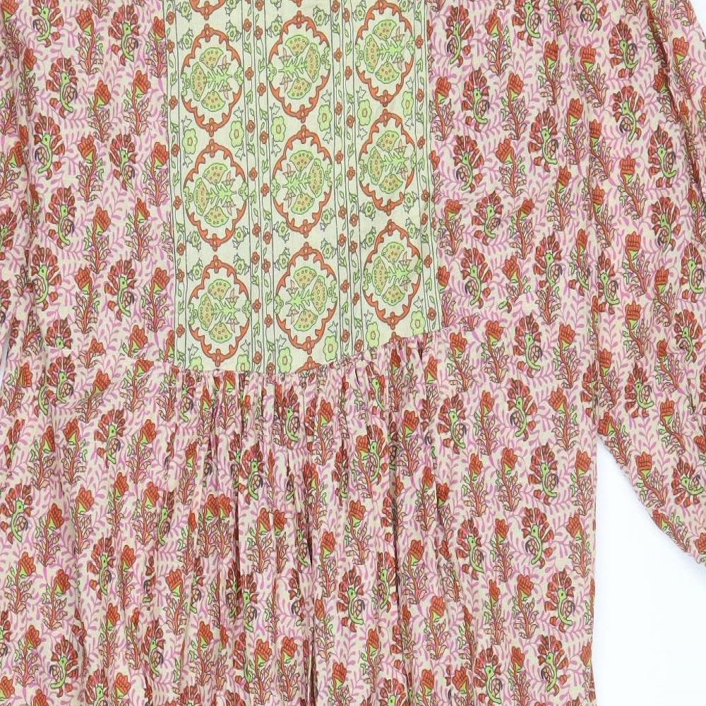 Zara Womens Multicoloured Geometric 100% Cotton Trapeze & Swing Size S V-Neck Button