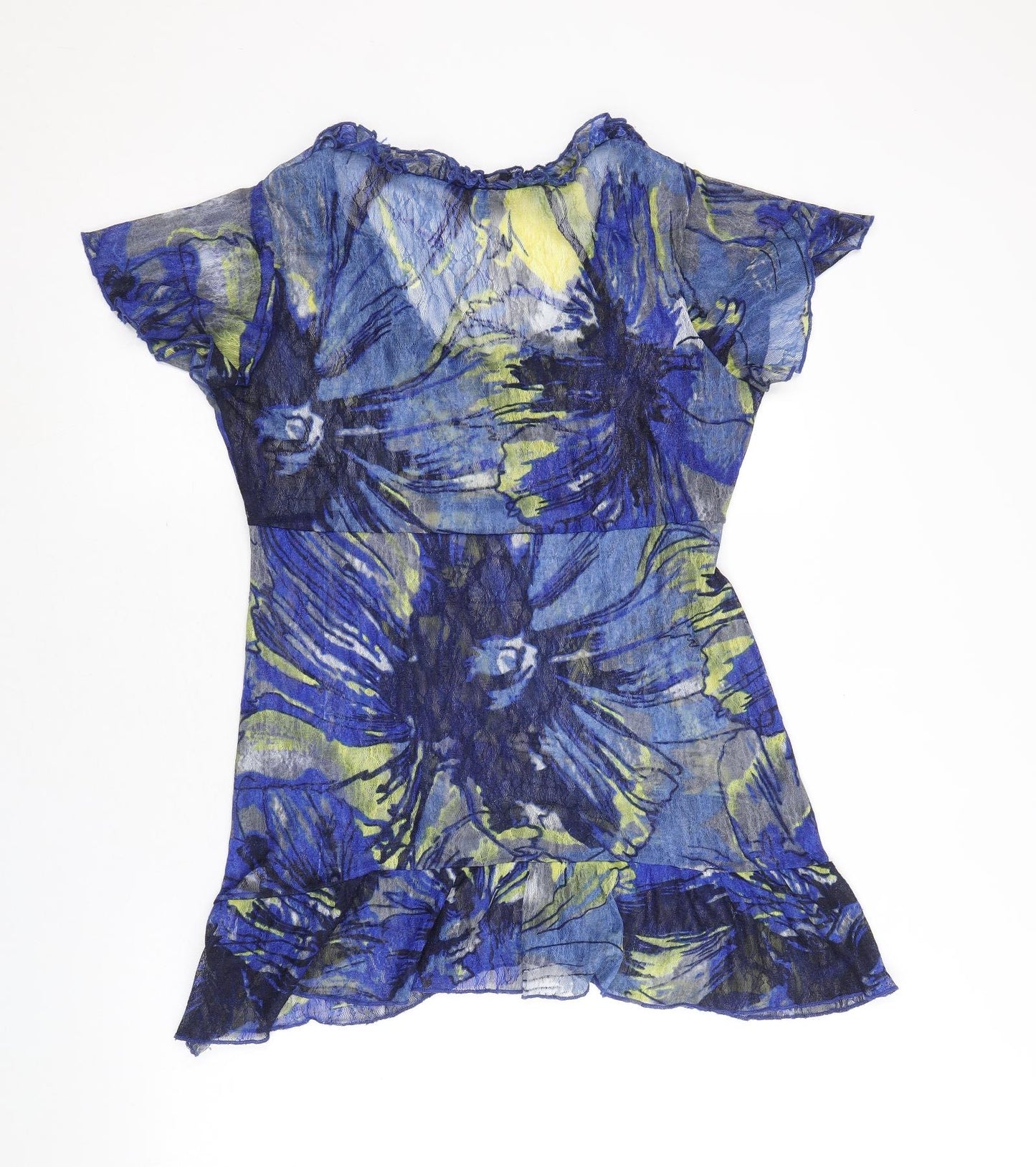 Per Una Womens Blue Geometric Polyester Basic Blouse Size 12 Scoop Neck