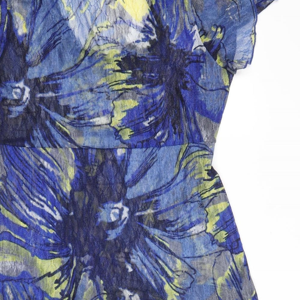 Per Una Womens Blue Geometric Polyester Basic Blouse Size 12 Scoop Neck