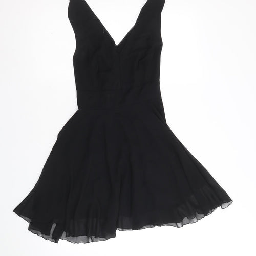 Love Womens Black Polyester Fit & Flare Size S V-Neck Zip - Size S-M
