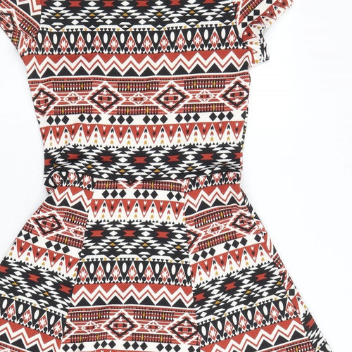 Divided by H&M Womens Multicoloured Geometric Polyester Fit & Flare Size 8 Round Neck Pullover