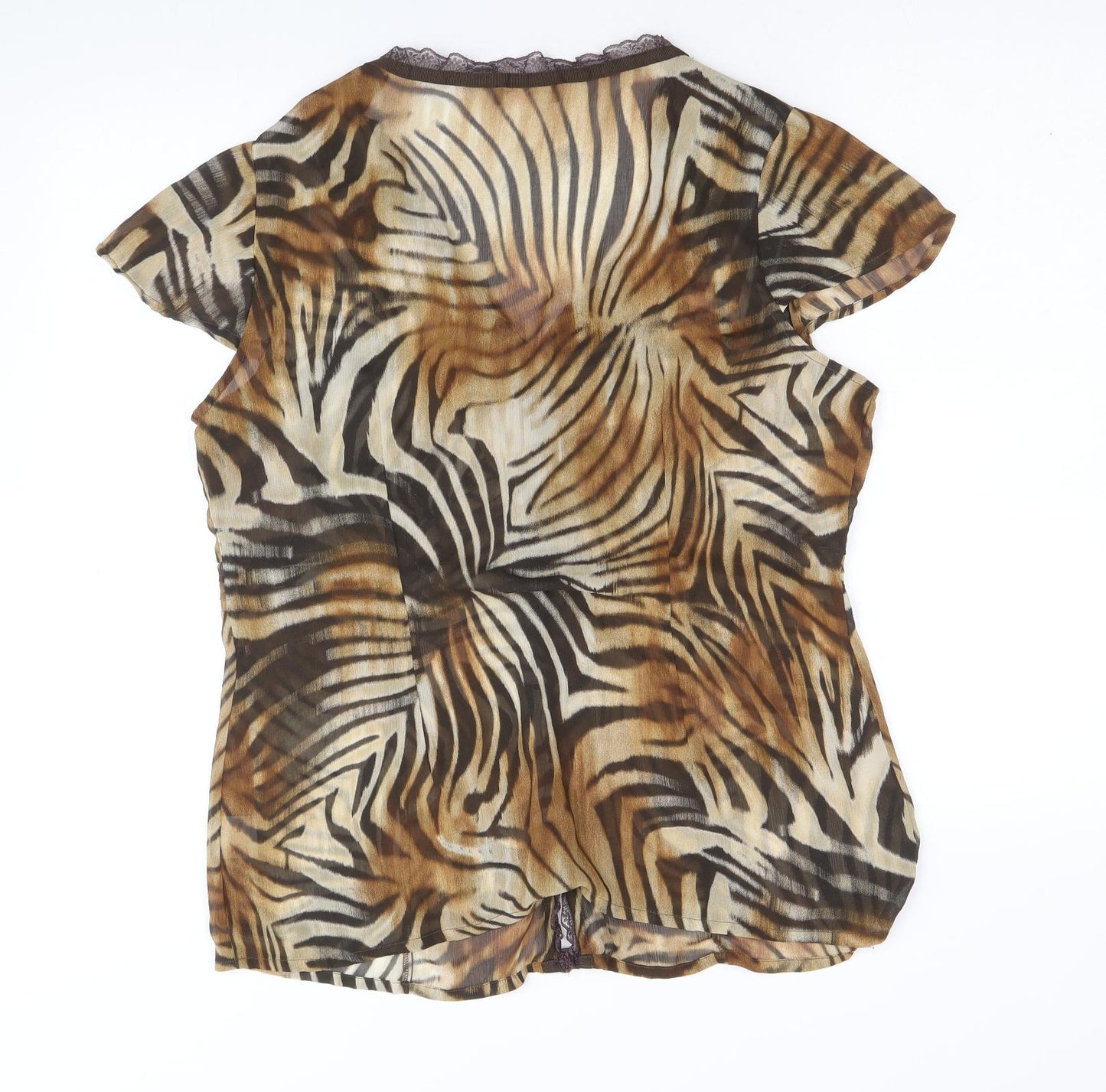 Per Una Womens Brown Animal Print Polyester Basic Blouse Size 16 V-Neck