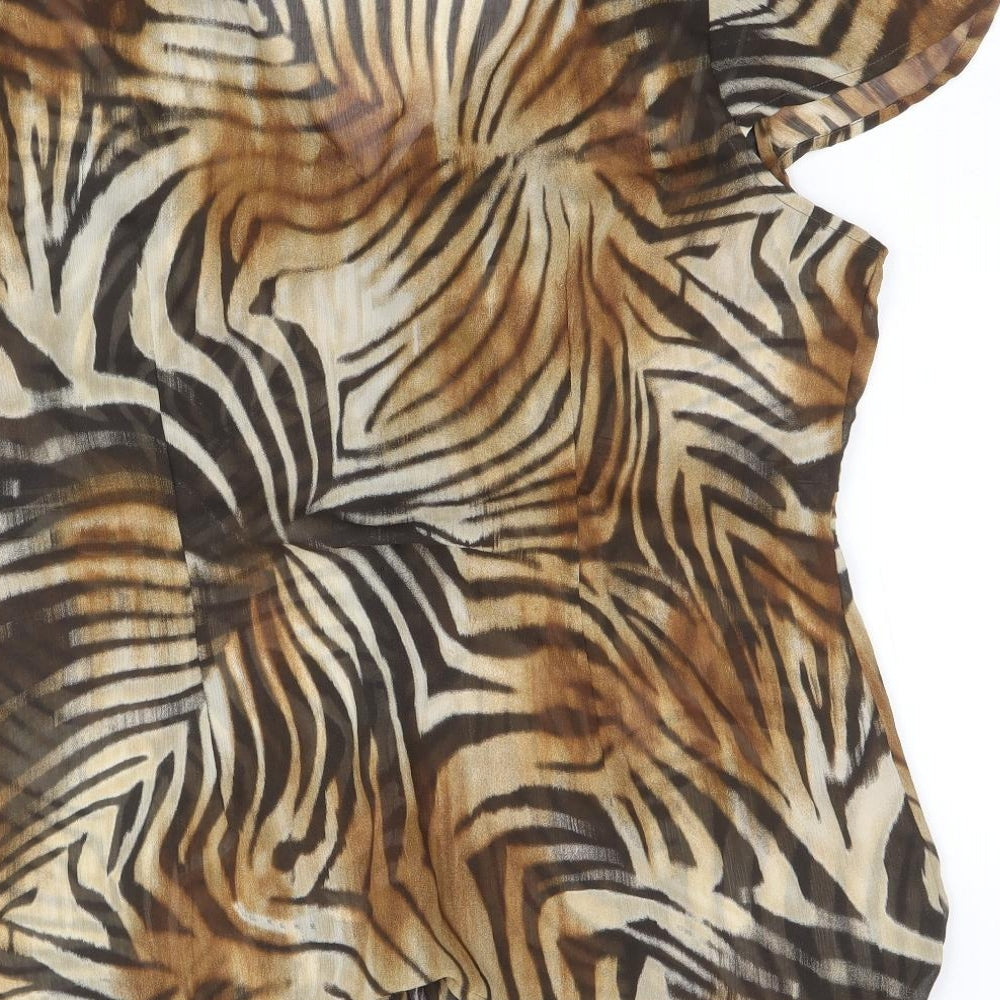 Per Una Womens Brown Animal Print Polyester Basic Blouse Size 16 V-Neck