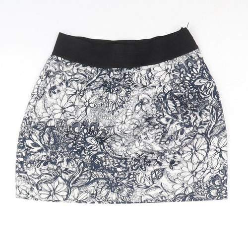Zara Womens Blue Floral Cotton Mini Skirt Size S Zip
