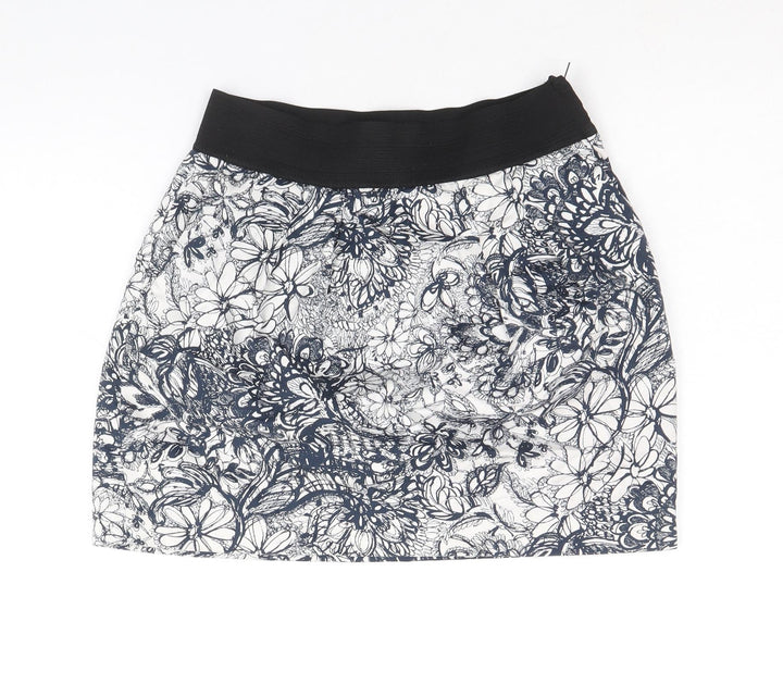 Zara Womens Blue Floral Cotton Mini Skirt Size S Zip