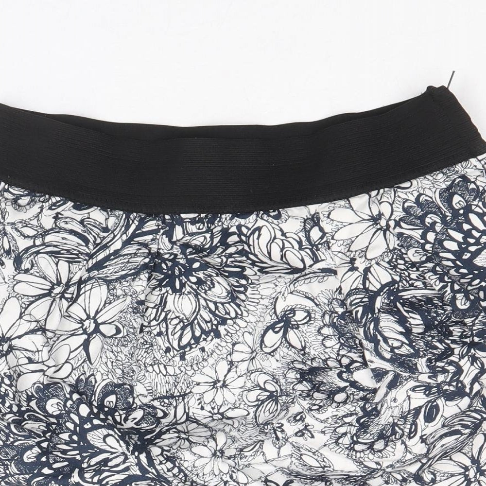 Zara Womens Blue Floral Cotton Mini Skirt Size S Zip