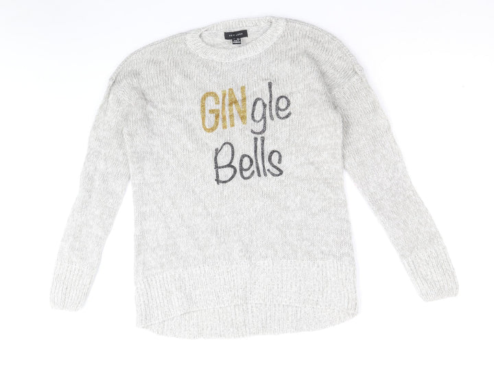 New Look Womens Grey Round Neck Acrylic Pullover Jumper Size S - Gingle Bells