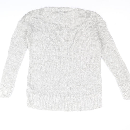 New Look Womens Grey Round Neck Acrylic Pullover Jumper Size S - Gingle Bells
