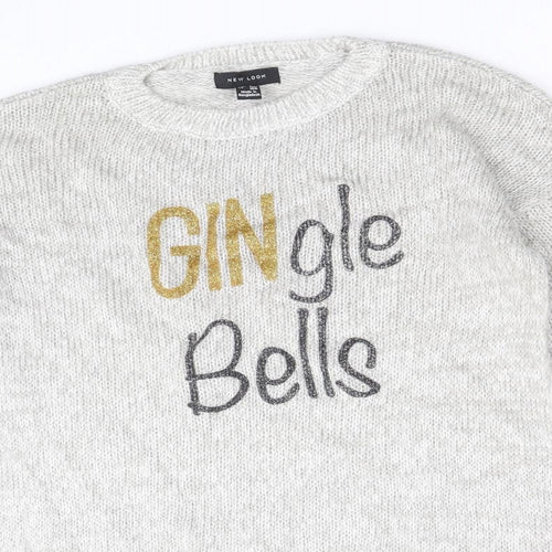New Look Womens Grey Round Neck Acrylic Pullover Jumper Size S - Gingle Bells