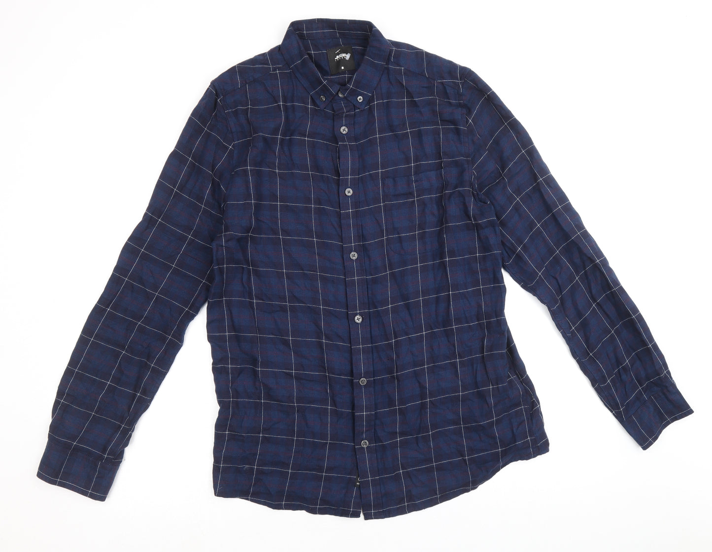 Burton Mens Blue Plaid Viscose Button-Up Size M Collared Button