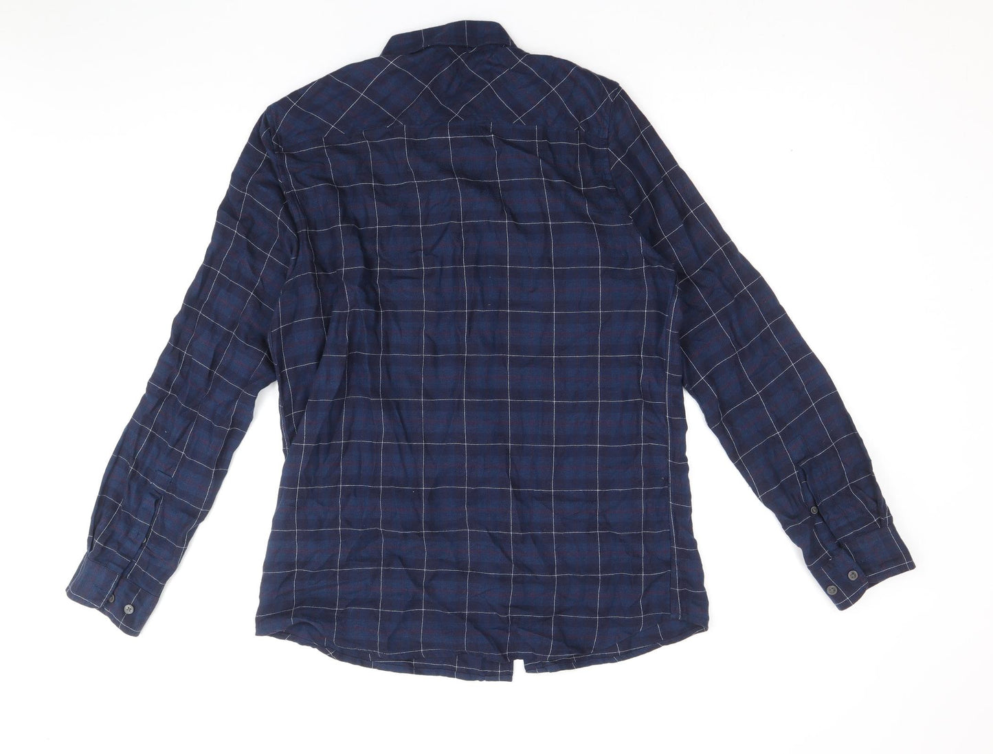 Burton Mens Blue Plaid Viscose Button-Up Size M Collared Button