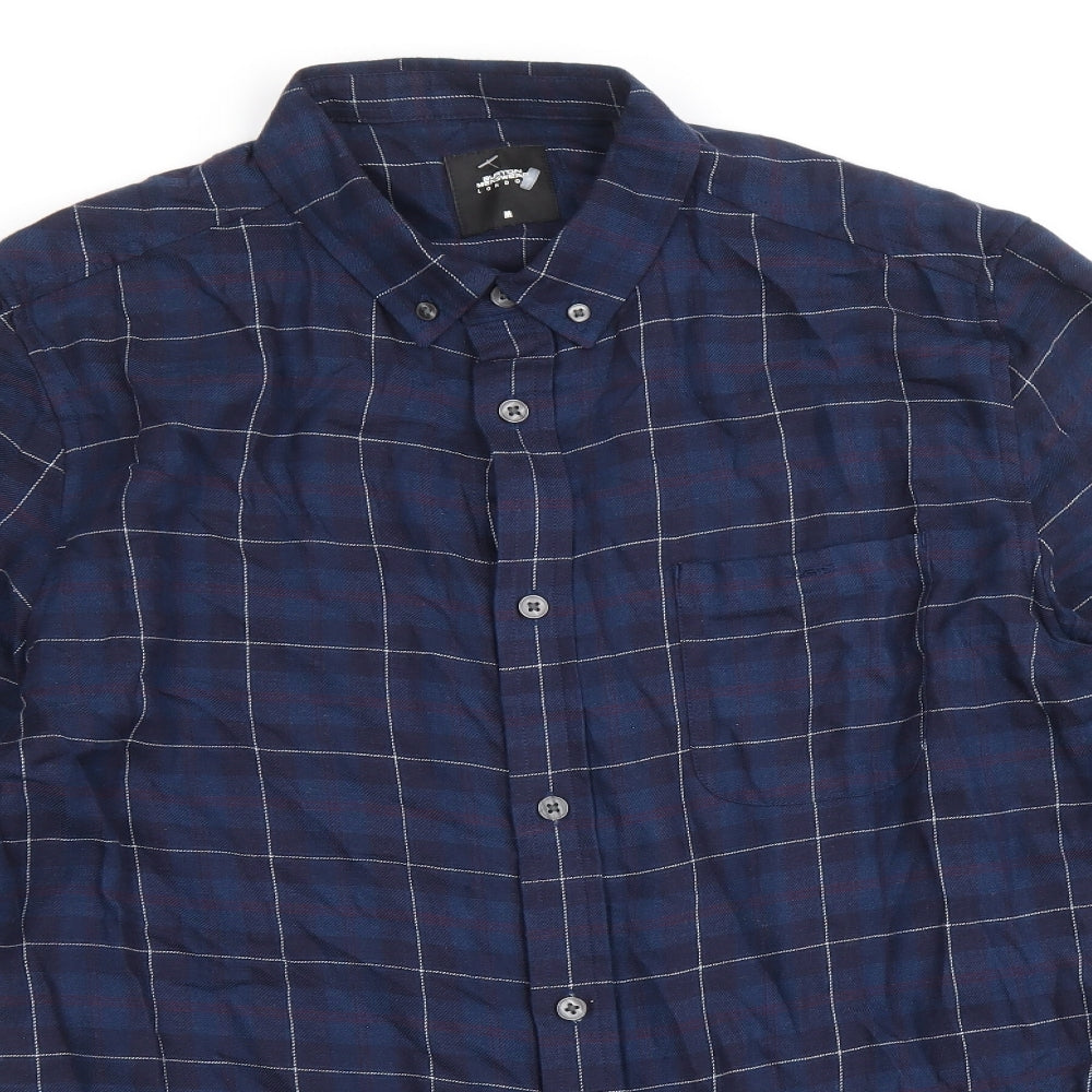 Burton Mens Blue Plaid Viscose Button-Up Size M Collared Button