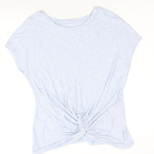 New Look Womens Blue Polyester Basic T-Shirt Size L Round Neck - Twist Detail