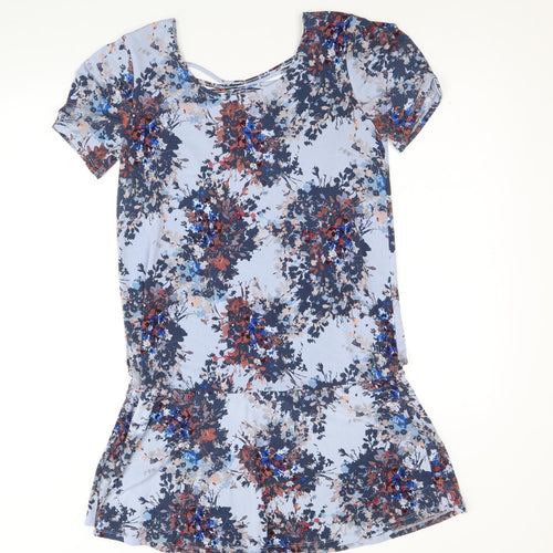 NEXT Womens Blue Geometric Polyester A-Line Size 12 Round Neck Pullover
