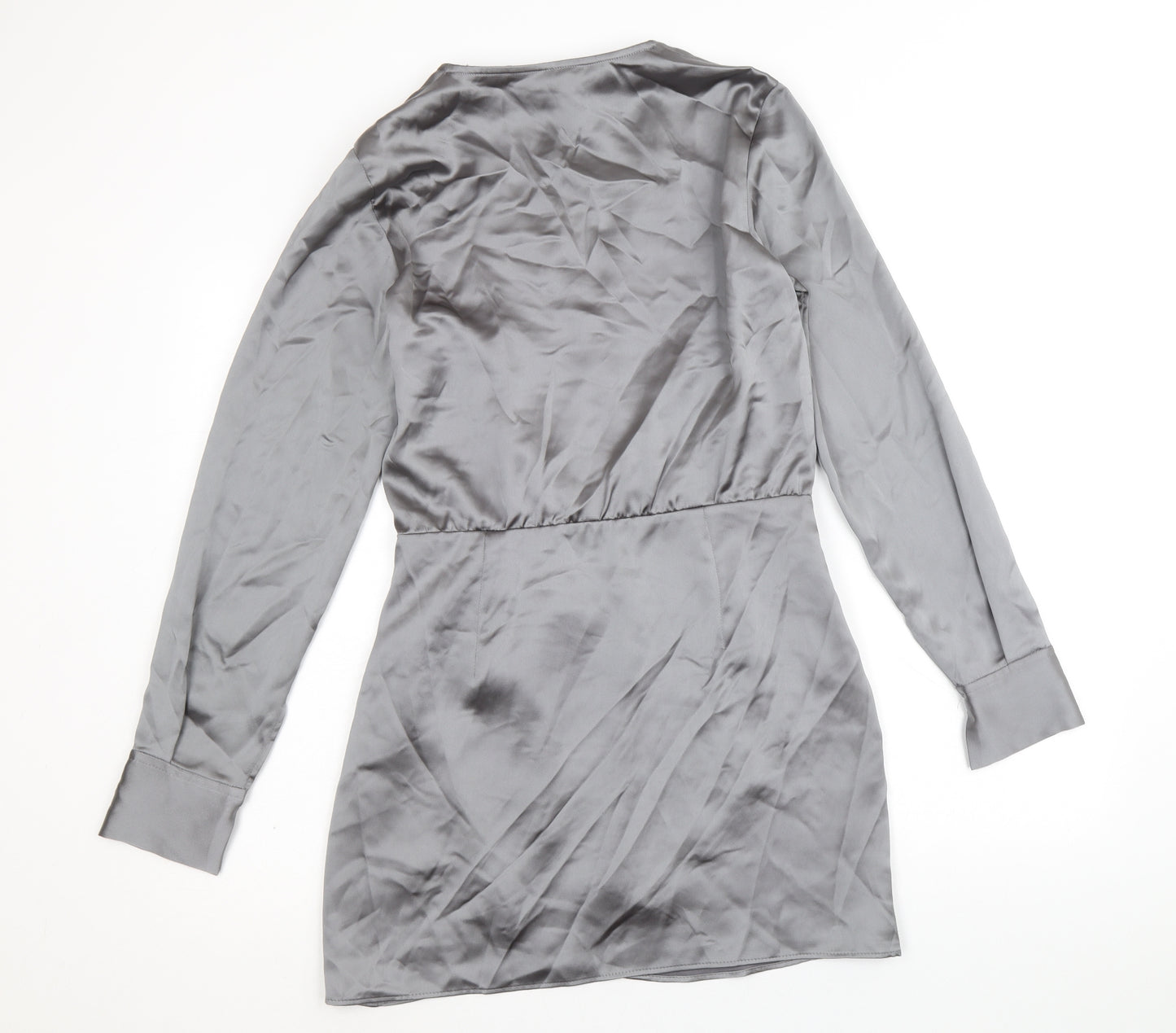 Zara Womens Silver Polyester Shirt Dress Size M V-Neck Zip