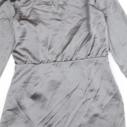 Zara Womens Silver Polyester Shirt Dress Size M V-Neck Zip