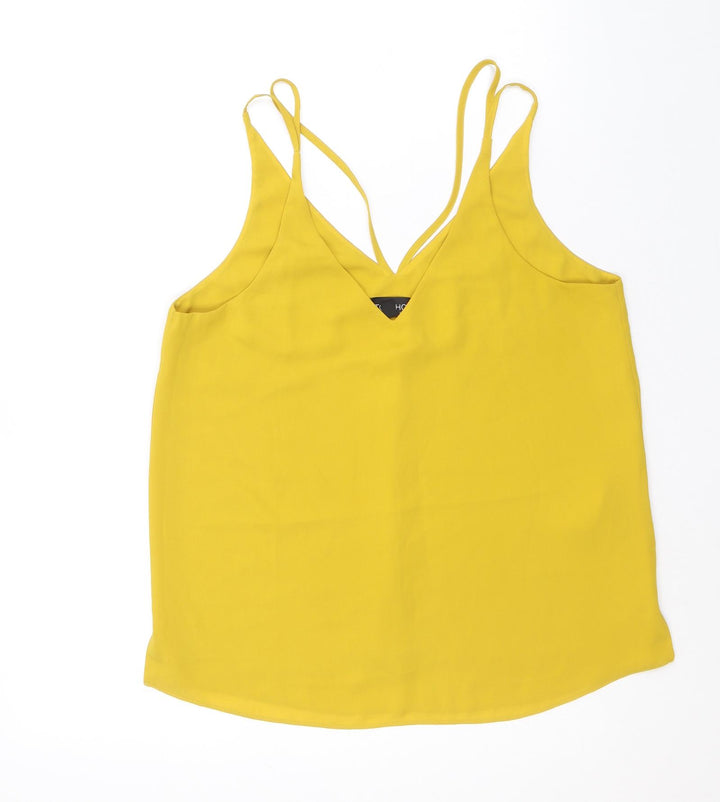 Topshop Womens Yellow Polyester Basic Tank Size 10 V-Neck