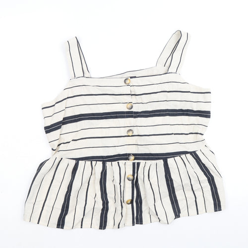 Marks and Spencer Womens Beige Striped Cotton Cropped Tank Size 20 Square Neck