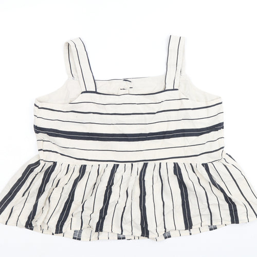 Marks and Spencer Womens Beige Striped Cotton Cropped Tank Size 20 Square Neck