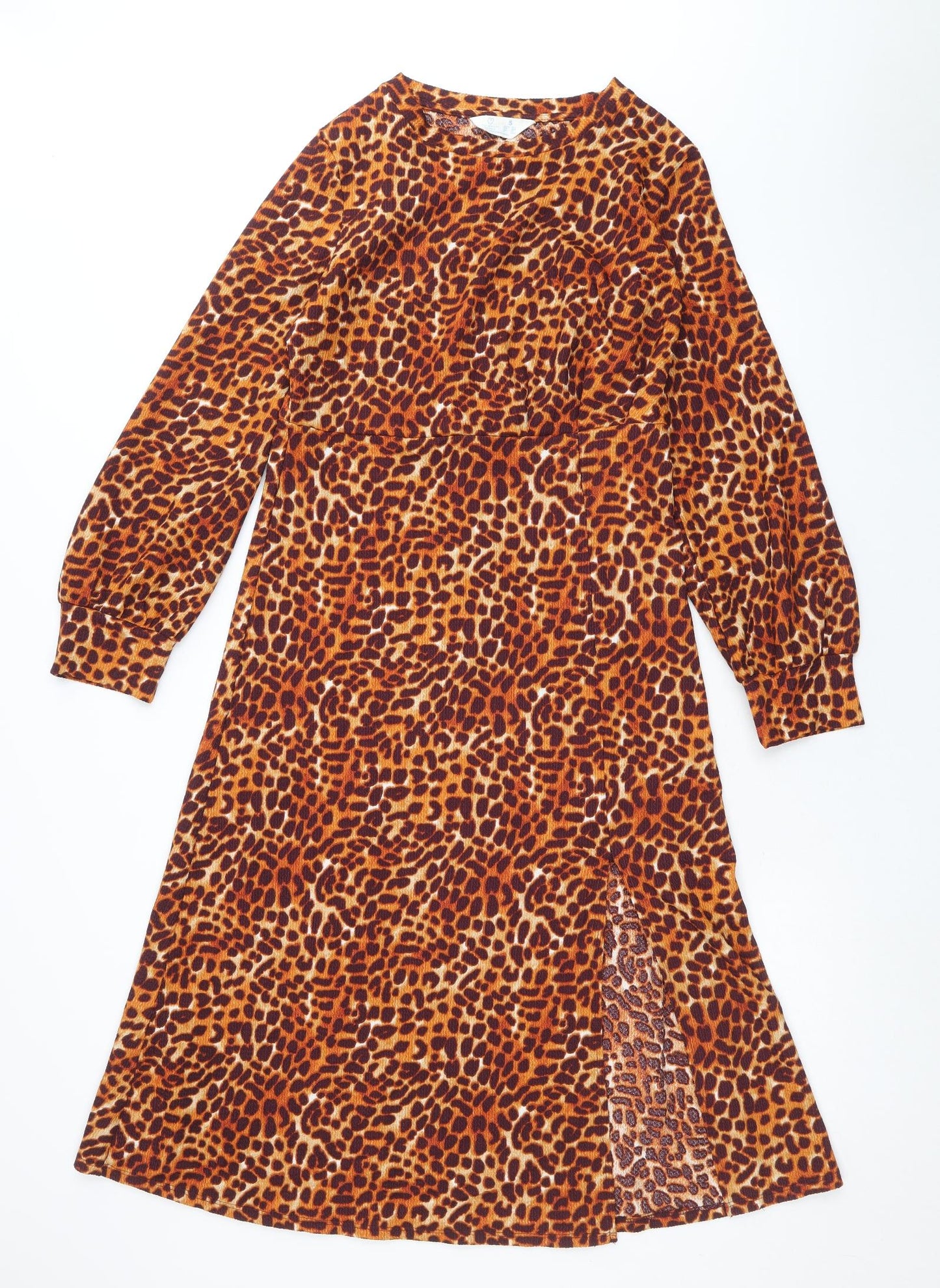 Primark Womens Brown Animal Print Polyester A-Line Size S Round Neck Pullover - Leopard Print