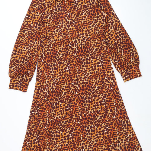 Primark Womens Brown Animal Print Polyester A-Line Size S Round Neck Pullover - Leopard Print