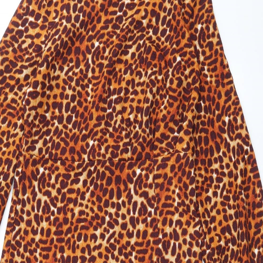 Primark Womens Brown Animal Print Polyester A-Line Size S Round Neck Pullover - Leopard Print